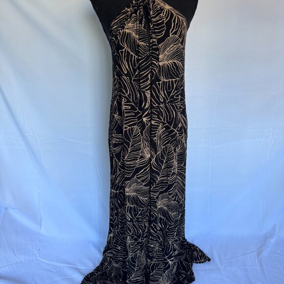 Elan Halter Black and Tan Palm Leaves Dress Hi-Low NWT Medium - 0426 - Picture 3 of 6